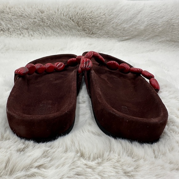 Staud Andre Slide Beaded thong sandals 41 US size 11 Clove Red Boho Preppy - Picture 6 of 10